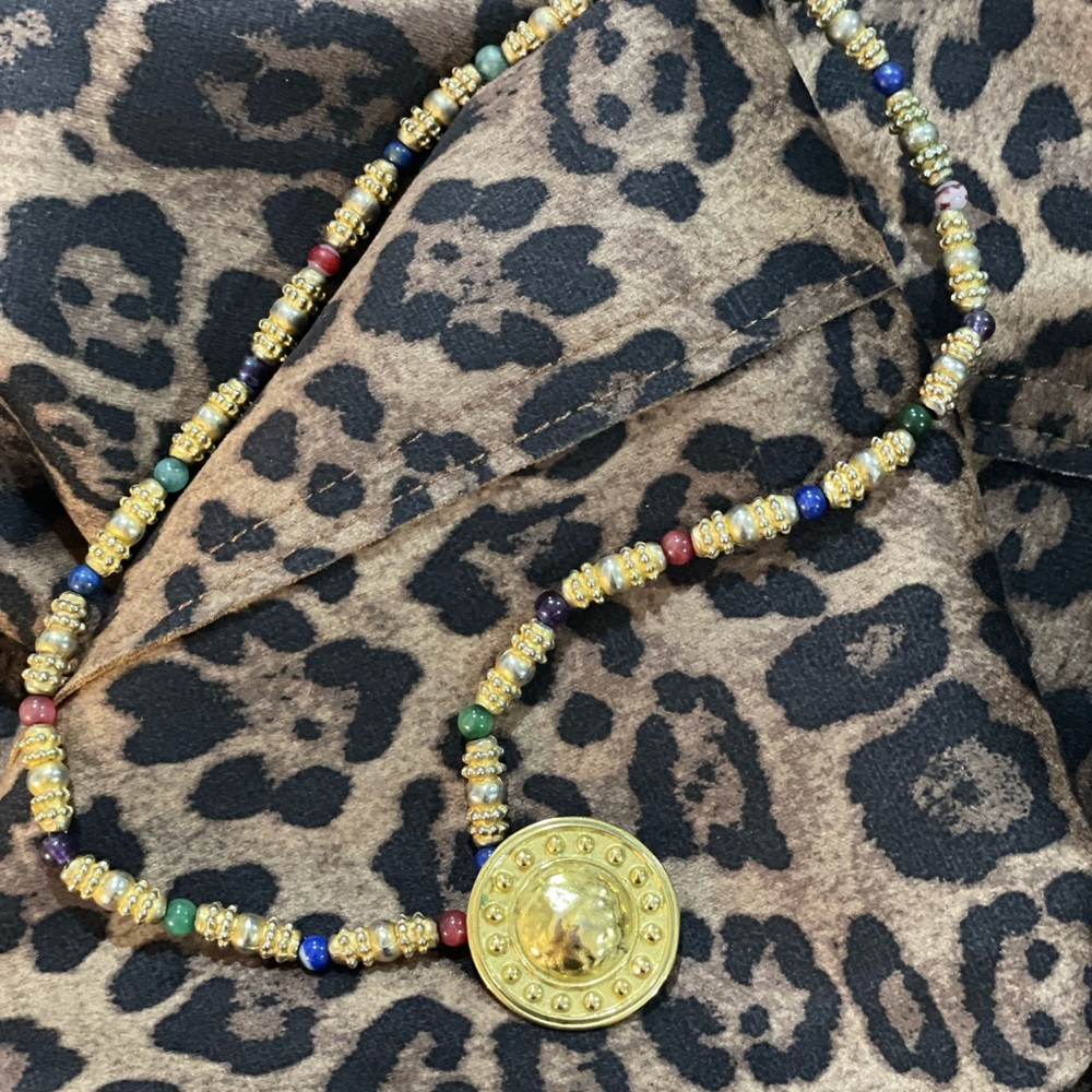 Adorable brass  with colored beads necklace